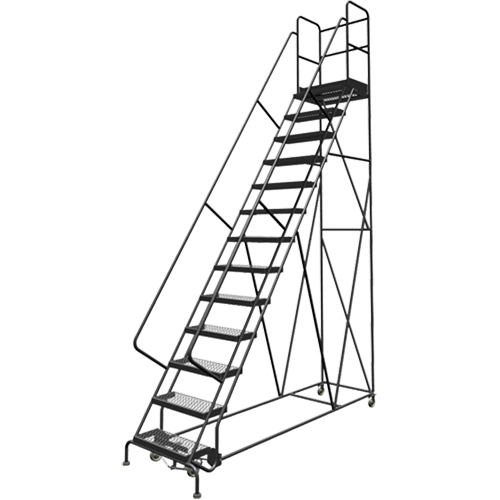 Escabeaux roulants &agrave; dessus profond, 13 marches, Largeur de la marche 24", Hauteur de la plateforme 130", Acier Pronet Distribution