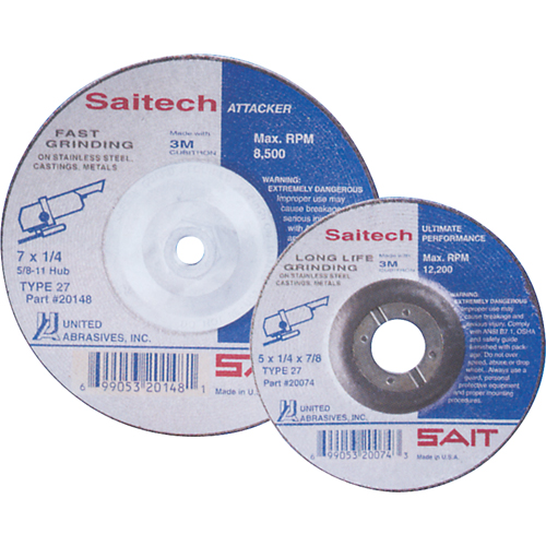 Saitech Ultimate Performance Grinding Wheel, 4" x 1/4", 3/8" Arbor, Aluminum Oxide, Type 27 Pronet Distribution