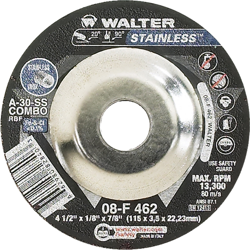 Depressed Centre Grinding Wheels - Stainless Type 27, 4-1/2" x 1/8", 7/8" Arbor, Type 27 Pronet Distribution