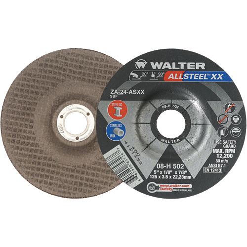 Depressed Centre Grinding Wheels - ALLSTEEL XX, 5" x 1/8", 7/8" Arbor, Type 27, Zirconia Alumina, 12200 RPM Pronet Distribution
