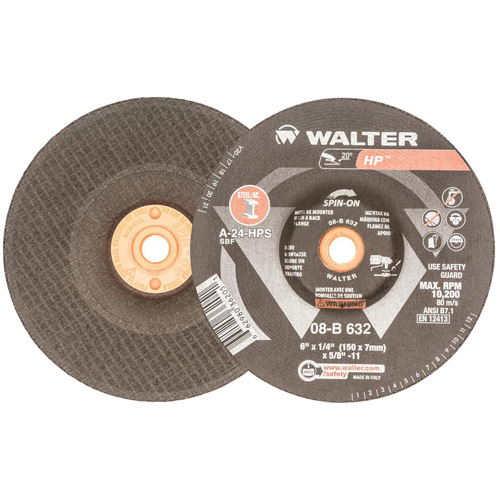 Disque de meulage et tronçonnage HP, 6" x 1/8", Arbre 5/8"-11, Oxyde d'aluminium, Type 27 Pronet Distribution