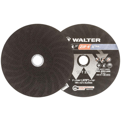 Meule &agrave; tronçonner pour usage intensif Zip+Xtra, 7" x 5/64", Arbre de 7/8", Type 1, Oxyde d'aluminium, 8600 Tr/min Pronet Distribution