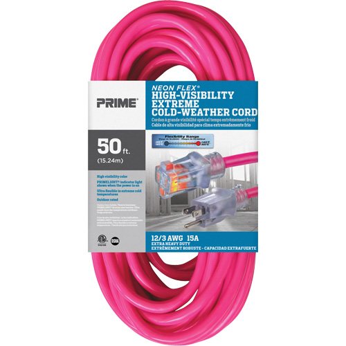 Neon Flex&reg; High Visibility Extension Cord, Outdoor, SJTW, 12/3 AWG, 15 A, 50' Pronet Distribution