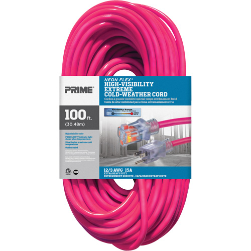 Neon Flex&reg; High Visibility Extension Cord, Outdoor, SJTW, 12/3 AWG, 15 A, 100' Pronet Distribution