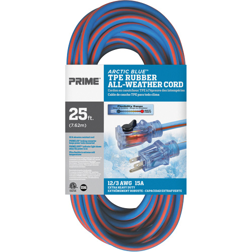 Arctic Blue TPE-Rubber Locking Extension Cord, All-Weather, SJEOW, 12/3 AWG, 15 A, 25' Pronet Distribution