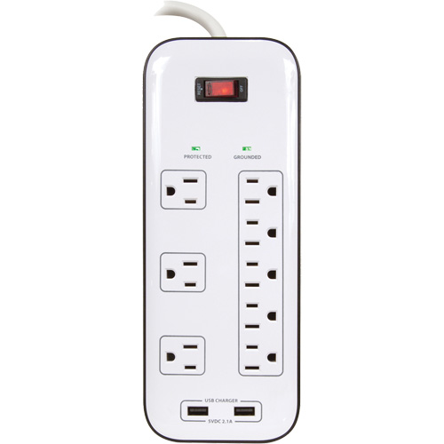 USB Charging Surge Protectors, 8 Outlets, 2400 J, 1875 W, 6' Cord Pronet Distribution