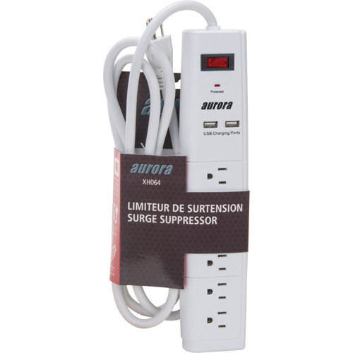 Limiteur de surtension avec chargeur USB, 6 Prises, 1200 J, 1875 W, Cordon 6' Pronet Distribution