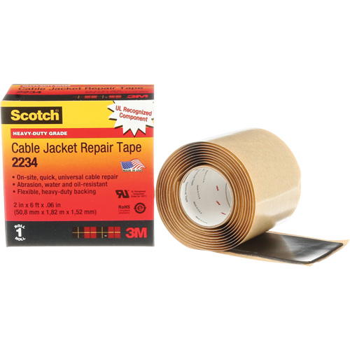 Scotch&reg; Cable Jacket Repair Tape, 51 mm (2") x 1.8 m (6'), Black, 60 mils Pronet Distribution