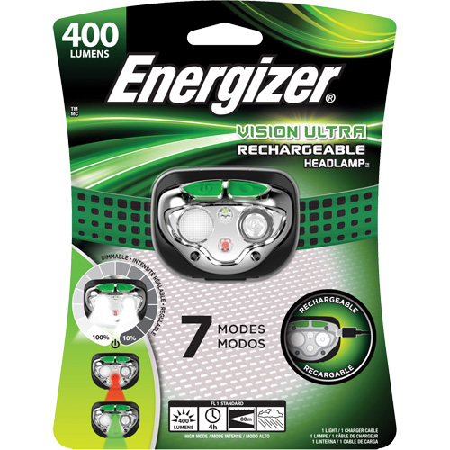 Vision Ultra Headlight, LED, 400 Lumens, 4 Hrs. Run Time, Rechargeable Batteries Pronet Distribution