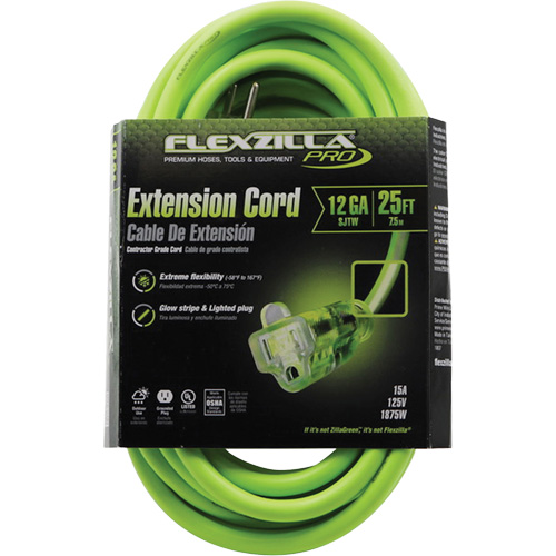 Flexzilla&reg; Pro Industrial Extension Cord, All-Weather, SJTW, 12/3 AWG, 15 A, 25' Pronet Distribution