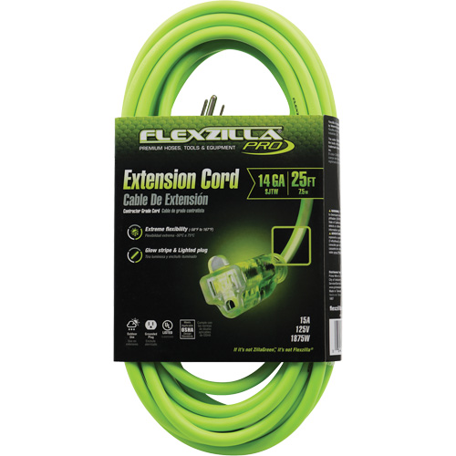 Flexzilla&reg; Pro Industrial Extension Cord, All-Weather, SJTW, 14/3 AWG, 15 A, 25' Pronet Distribution