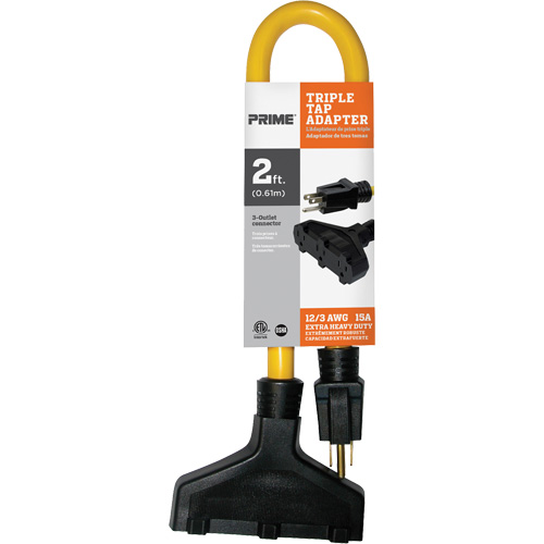 Triple Tap Adapter, Outdoor, STW, 12/3 AWG, 15 A, 3 Outlet(s), 2' Pronet Distribution