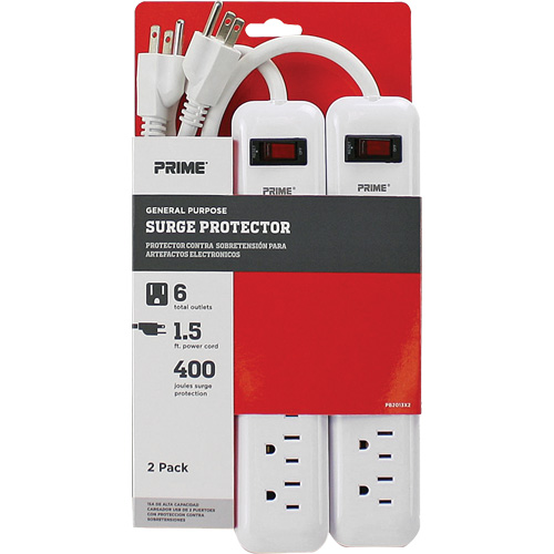 Surge Protector 2-Pack, 6 Outlets, 400 J, 1875 W, 1.5' Cord Pronet Distribution
