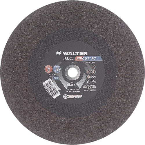 Ripcut Stainless Steel & Steel Cut-Off Wheel for Stationary Saws, 16" x 5/32", 1" Arbor, Type 1, Aluminum Oxide, 3800 RPM Pronet Distribution