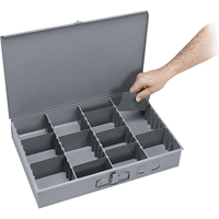 Adjustable Compartment Boxes, Steel, Variable Slots, 18" W x 12" D x 3" H, Grey Pronet Distribution