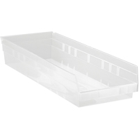 Bacs de rangement pour tablettes, 8-3/8" la x 4" H x 23-5/8" p, Transparent, Capacit&eacute; 50 lb Pronet Distribution