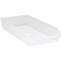Bacs de rangement pour tablettes, 11-1/8" la x 4" H x 23-5/8" p, Transparent, Capacit&eacute; 50 lb Pronet Distribution