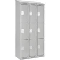 Clean Line Lockers, 3 -tier, Bank of 3, 36" x 18" x 78", Steel, Grey, Rivet (Assembled) Pronet Distribution