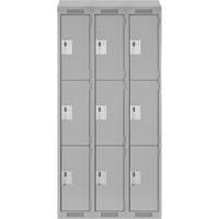Clean Line Lockers, 3 -tier, Bank of 3, 36" x 18" x 78", Steel, Grey, Rivet (Assembled) Pronet Distribution