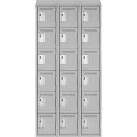 Clean Line Lockerette , 6 -tier, Bank of 3, 36" x 18" x 78", Steel, Grey, Rivet (Assembled) Pronet Distribution