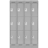 Clean Line Lockers, 3 -tier, Bank of 4, 48" x 18" x 82", Steel, Grey, Rivet (Assembled) Pronet Distribution