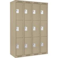 Clean Line Lockers, 3 -tier, Bank of 4, 48" x 18" x 72", Steel, Beige, Rivet (Assembled) Pronet Distribution