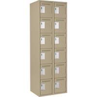 Clean Line Lockerette, 6 -tier, Bank of 2, 24" x 18" x 72", Steel, Beige, Rivet (Assembled) Pronet Distribution