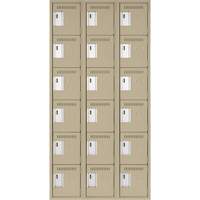 Clean Line Lockerette, 6 -tier, Bank of 3, 36" x 18" x 72", Steel, Beige, Rivet (Assembled) Pronet Distribution
