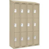 Clean Line Lockers, 3 -tier, Bank of 4, 48" x 18" x 78", Steel, Beige, Rivet (Assembled) Pronet Distribution
