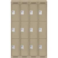 Clean Line Lockers, 3 -tier, Bank of 4, 48" x 18" x 78", Steel, Beige, Rivet (Assembled) Pronet Distribution