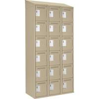Clean Line Lockerette, 6 -tier, Bank of 3, 36" x 18" x 78", Steel, Beige, Rivet (Assembled) Pronet Distribution