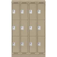 Clean Line Lockers, 3 -tier, Bank of 4, 48" x 18" x 82", Steel, Beige, Rivet (Assembled) Pronet Distribution