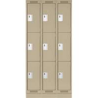 Clean Line Lockers, 3 -tier, Bank of 3, 36" x 18" x 76", Steel, Beige, Rivet (Assembled) Pronet Distribution