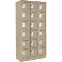 Clean Line Lockerette, 6 -tier, Bank of 3, 36" x 18" x 76", Steel, Beige, Rivet (Assembled) Pronet Distribution