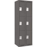 Clean Line Lockers, 3 -tier, Bank of 2, 24" x 18" x 72", Steel, Charcoal, Rivet (Assembled) Pronet Distribution