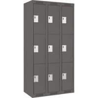 Clean Line Lockers, 3 -tier, Bank of 3, 36" x 18" x 72", Steel, Charcoal, Rivet (Assembled) Pronet Distribution