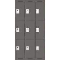 Clean Line Lockers, 3 -tier, Bank of 3, 36" x 18" x 72", Steel, Charcoal, Rivet (Assembled) Pronet Distribution