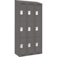 Clean Line Lockers, 3 -tier, Bank of 3, 36" x 18" x 78", Steel, Charcoal, Rivet (Assembled) Pronet Distribution