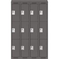 Clean Line Lockers, 3 -tier, Bank of 4, 48" x 18" x 78", Steel, Charcoal, Rivet (Assembled) Pronet Distribution