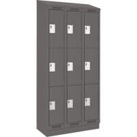 Clean Line Lockers, 3 -tier, Bank of 3, 36" x 18" x 82", Steel, Charcoal, Rivet (Assembled) Pronet Distribution