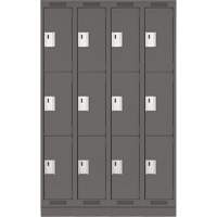 Clean Line Lockers, 3 -tier, Bank of 4, 48" x 18" x 76", Steel, Charcoal, Rivet (Assembled) Pronet Distribution