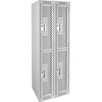 Clean Line Lockers, 2 -tier, Bank of 2, 24" x 15" x 72", Steel, Grey, Rivet (Assembled), Perforated Pronet Distribution
