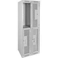 Clean Line Lockers, 2 -tier, Bank of 2, 24" x 15" x 72", Steel, Grey, Rivet (Assembled), Perforated Pronet Distribution