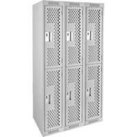 Casiers Clean Line, 2 niveaux, Bloc de 3, 36" x 15" x 72", Acier, Gris, Rivet (assembl&eacute;), Perfor&eacute; Pronet Distribution