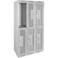 Casiers Clean Line, 2 niveaux, Bloc de 3, 36" x 15" x 72", Acier, Gris, Rivet (assembl&eacute;), Perfor&eacute; Pronet Distribution