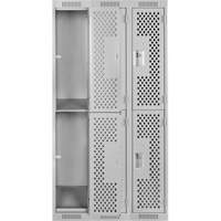 Casiers Clean Line, 2 niveaux, Bloc de 3, 36" x 15" x 72", Acier, Gris, Rivet (assembl&eacute;), Perfor&eacute; Pronet Distribution