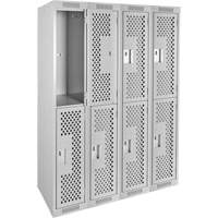 Clean Line Lockers, 2 -tier, Bank of 4, 48" x 15" x 72", Steel, Grey, Rivet (Assembled), Perforated Pronet Distribution