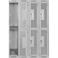 Clean Line Lockers, 2 -tier, Bank of 4, 48" x 15" x 72", Steel, Grey, Rivet (Assembled), Perforated Pronet Distribution
