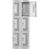 Clean Line Lockers, 3 -tier, Bank of 2, 24" x 12" x 72", Steel, Grey, Rivet (Assembled), Perforated Pronet Distribution