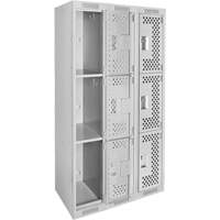 Clean Line Lockers, 3 -tier, Bank of 3, 36" x 12" x 72", Steel, Grey, Rivet (Assembled), Perforated Pronet Distribution